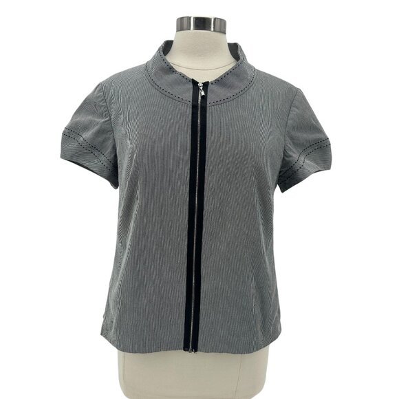 SoCa St John Womens 12 Top Striped Zipper Short Sleeve Blouse Preppy - Picture 1 of 7